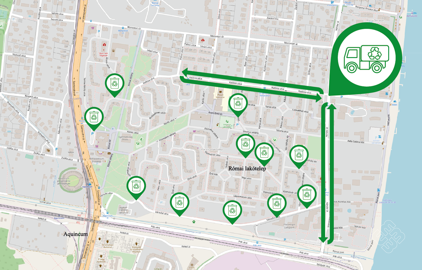 Obuda Zoldhulladek pontok